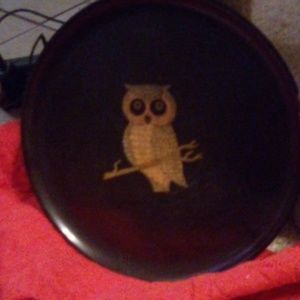 Unique Couroc of Monterey Wood Inlaid Owl Collectible Plate